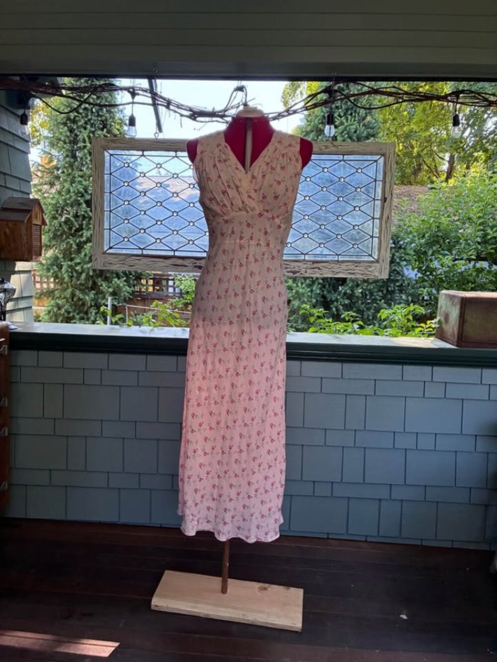 Antique 1930's Pink (Size M/L) Floral Bias Cut Maxi Dress RARE